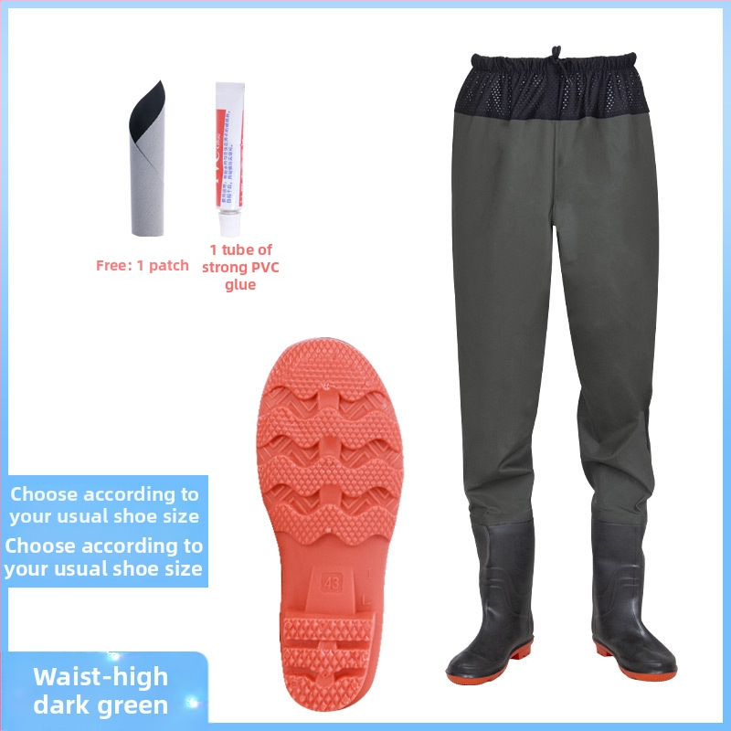 Unisex vandeniui atsparus žvejybos kombinezonos su lietaus kelnėmis ir vandens bateliais — atsparus dilimui, anti‑statinis, atsparus rūgštims ir šarmams, PVC audinys