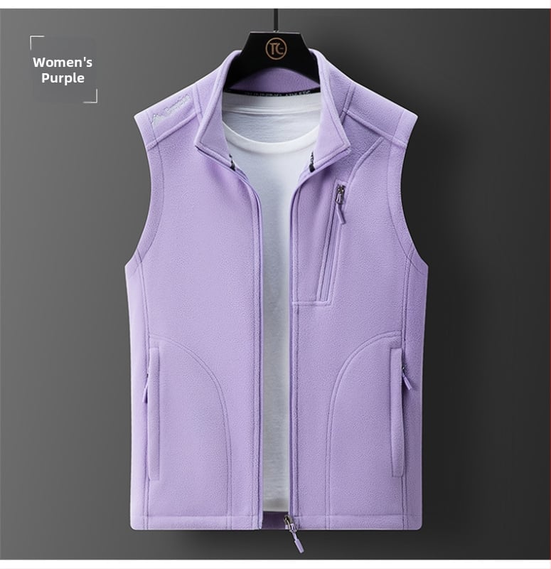 Flis veste s polarnim flisom, baršunasta podstava, stojeći ovratnik, zatvarač sprijed, slobodan kroj