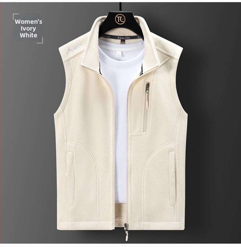 Flis veste s polarnim flisom, baršunasta podstava, stojeći ovratnik, zatvarač sprijed, slobodan kroj