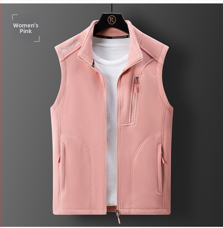 Flis veste s polarnim flisom, baršunasta podstava, stojeći ovratnik, zatvarač sprijed, slobodan kroj