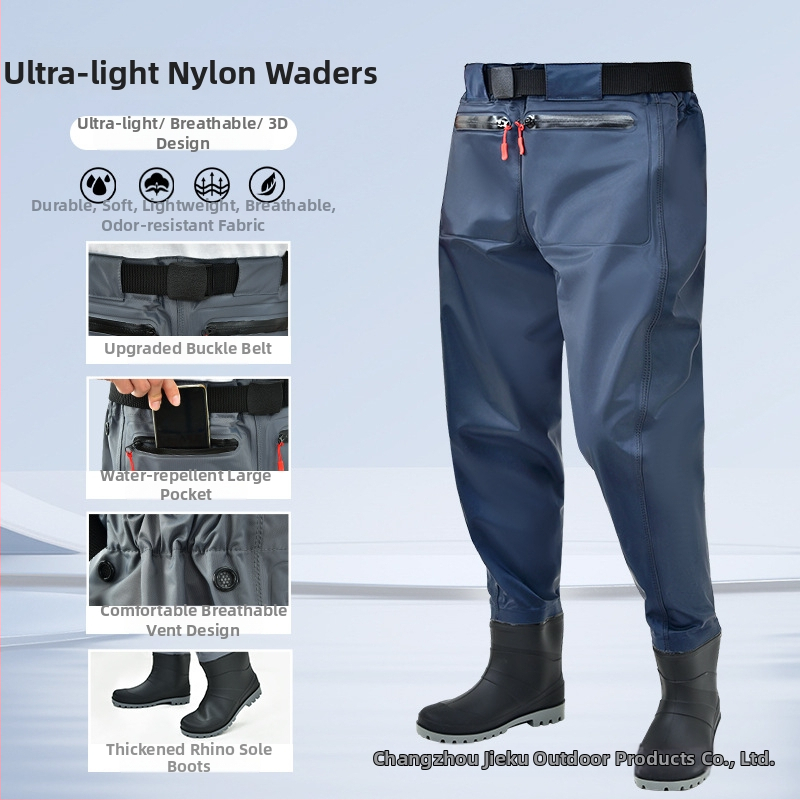 Žvejybos vandeni kombinezonos su liemens ilgio batų – lengvas, UV apsauga, vėjo atsparumas, dilimui atsparus, drėgmei atstumiantis audinys iš cheminių pluoštų vyriškiams