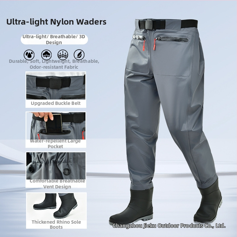 Žvejybos vandeni kombinezonos su liemens ilgio batų – lengvas, UV apsauga, vėjo atsparumas, dilimui atsparus, drėgmei atstumiantis audinys iš cheminių pluoštų vyriškiams