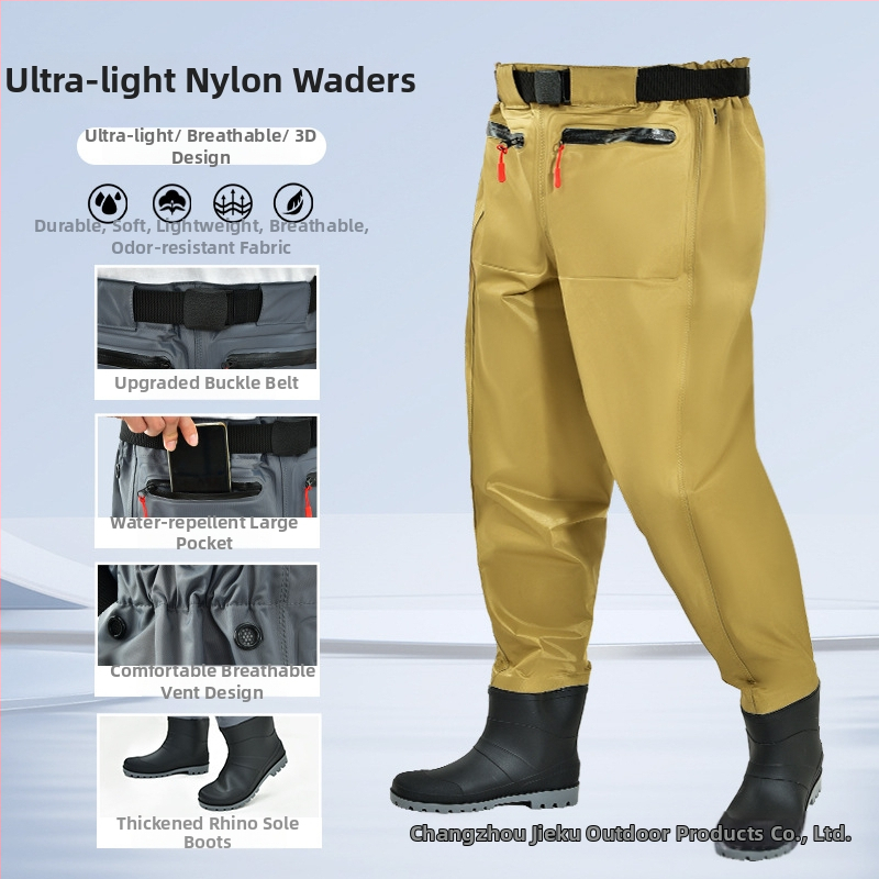 Žvejybos vandeni kombinezonos su liemens ilgio batų – lengvas, UV apsauga, vėjo atsparumas, dilimui atsparus, drėgmei atstumiantis audinys iš cheminių pluoštų vyriškiams