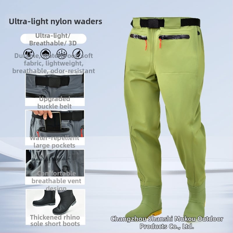 Žvejybos vandeni kombinezonos su liemens ilgio batų – lengvas, UV apsauga, vėjo atsparumas, dilimui atsparus, drėgmei atstumiantis audinys iš cheminių pluoštų vyriškiams