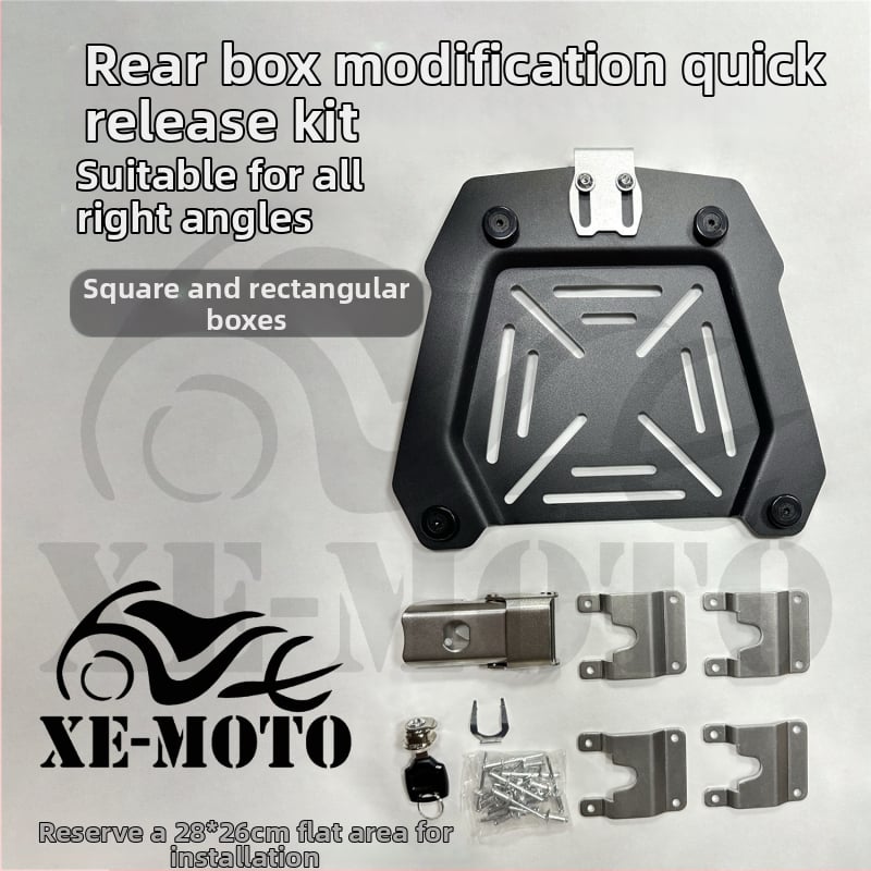 Universalus greito atpalaidavimo motociklo galinio bagažinės diegimo rinkinys geležinėms dėžėms, žvejybos dėžėms, įrankių dėžėms ir bagažui
