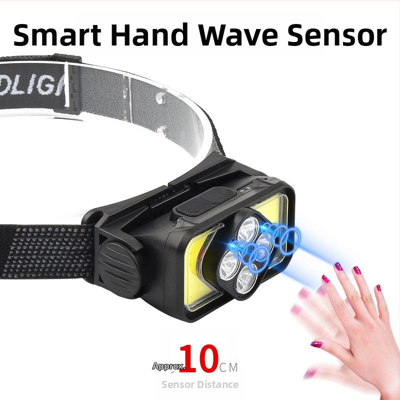 LED galvos žibintas su USB įkrovimu, lauko atsparus vandeniui, 3W, 1200mAh, judesio jutiklis