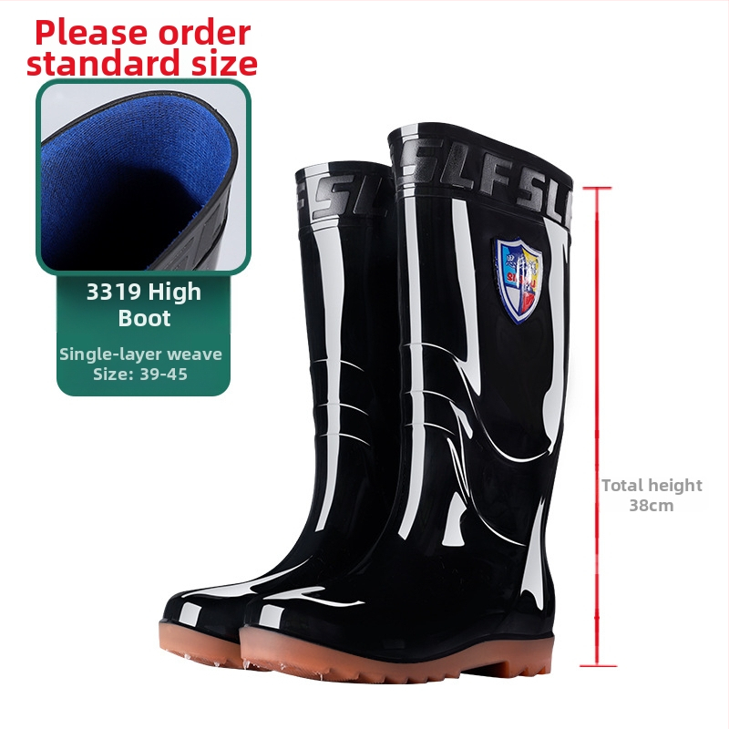 Vīriešu lietus zābaki, augsti, ūdensnecaurlaidīgi, neslīdoši, ar fleece iekšējo apdari, no plastmasas, ražoti ar injekcijas formēšanu.