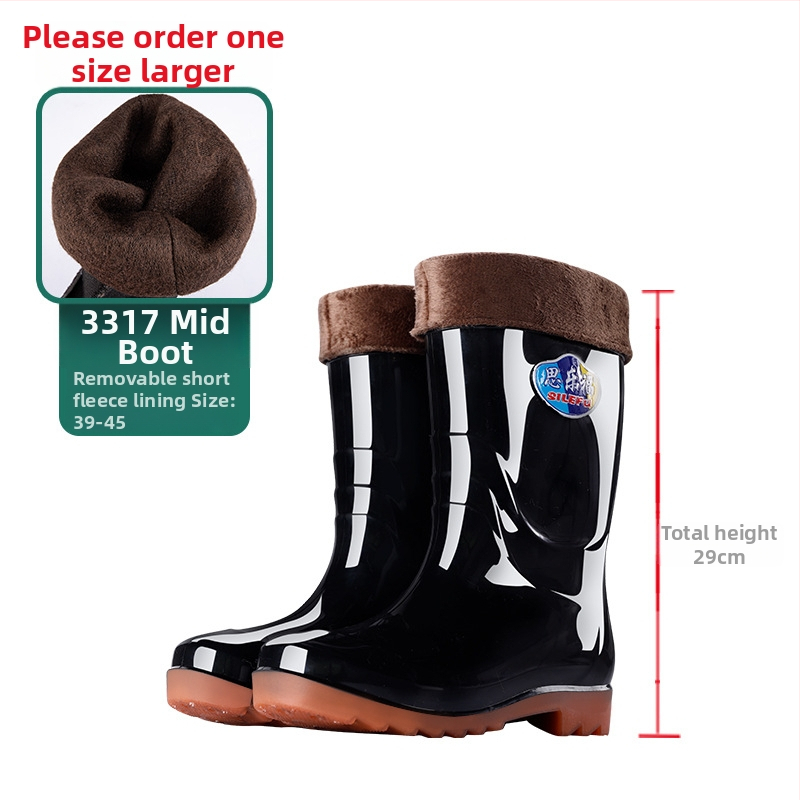 Vīriešu lietus zābaki, augsti, ūdensnecaurlaidīgi, neslīdoši, ar fleece iekšējo apdari, no plastmasas, ražoti ar injekcijas formēšanu.