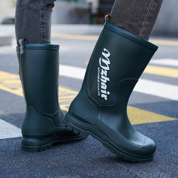 Vīriešu lietus zābaki, pretslīdēšana, ūdensdroši, ar augstu augšdaļu, iekšējā odere no mākslīgā kažokādas, EVA zole