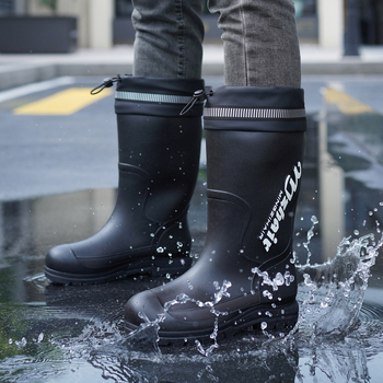 Vīriešu lietus zābaki, pretslīdēšana, ūdensdroši, ar augstu augšdaļu, iekšējā odere no mākslīgā kažokādas, EVA zole