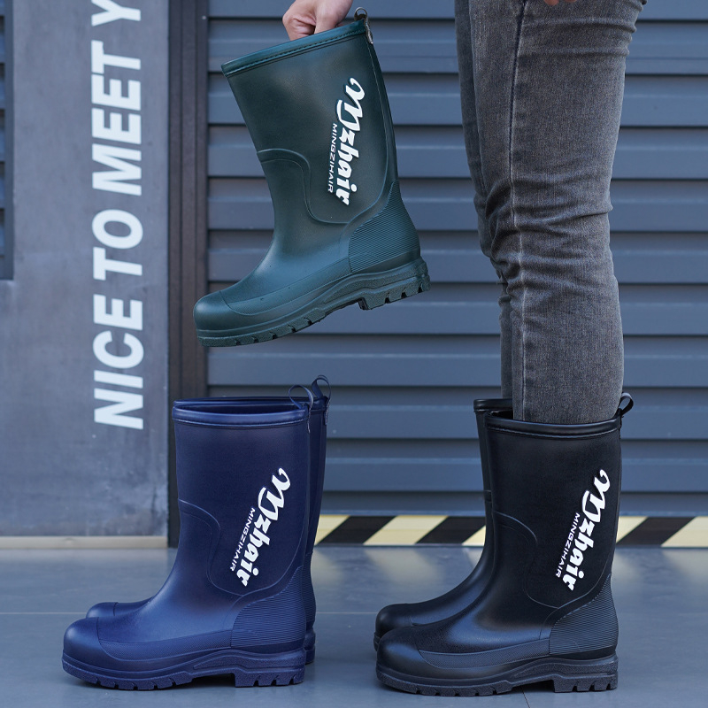 Vīriešu lietus zābaki, pretslīdēšana, ūdensdroši, ar augstu augšdaļu, iekšējā odere no mākslīgā kažokādas, EVA zole