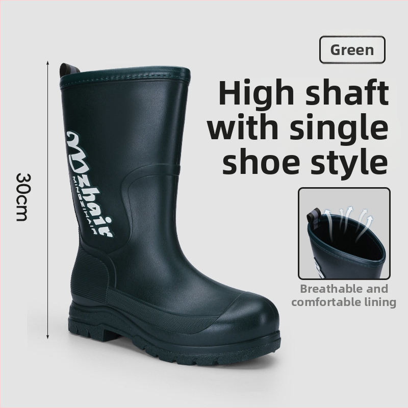 Vīriešu lietus zābaki, pretslīdēšana, ūdensdroši, ar augstu augšdaļu, iekšējā odere no mākslīgā kažokādas, EVA zole
