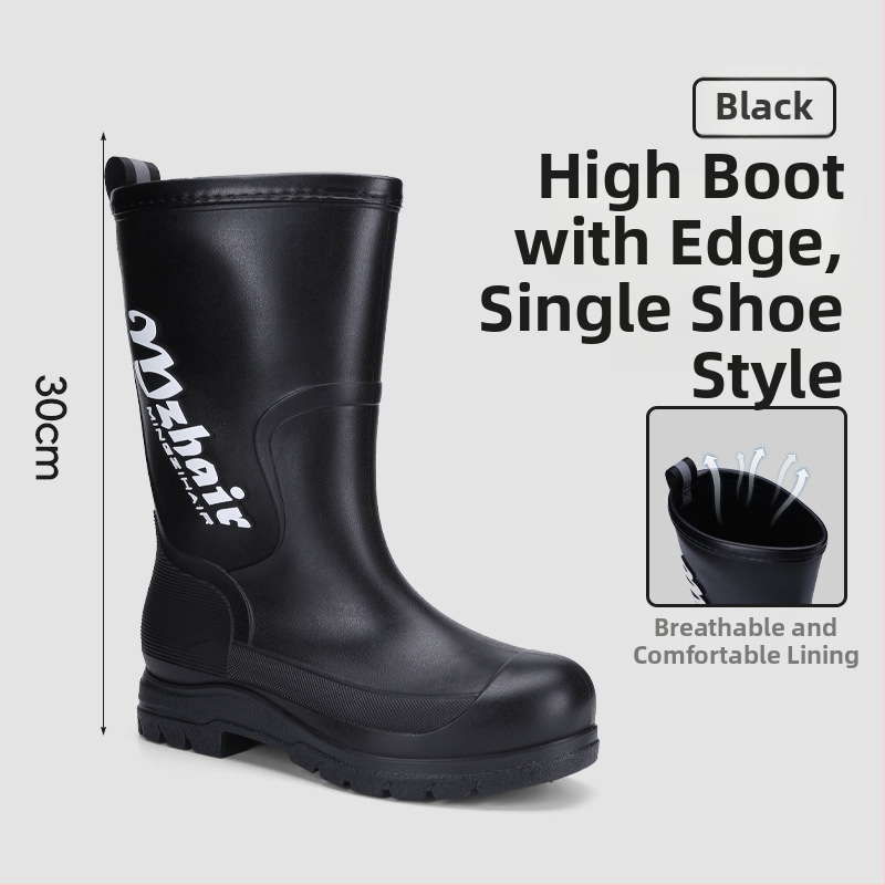 Vīriešu lietus zābaki, pretslīdēšana, ūdensdroši, ar augstu augšdaļu, iekšējā odere no mākslīgā kažokādas, EVA zole