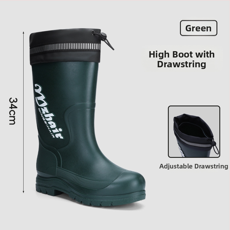 Vīriešu lietus zābaki, pretslīdēšana, ūdensdroši, ar augstu augšdaļu, iekšējā odere no mākslīgā kažokādas, EVA zole