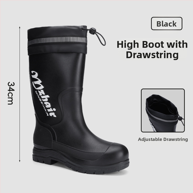 Vīriešu lietus zābaki, pretslīdēšana, ūdensdroši, ar augstu augšdaļu, iekšējā odere no mākslīgā kažokādas, EVA zole