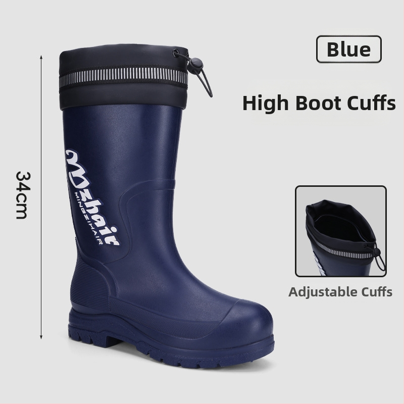 Vīriešu lietus zābaki, pretslīdēšana, ūdensdroši, ar augstu augšdaļu, iekšējā odere no mākslīgā kažokādas, EVA zole