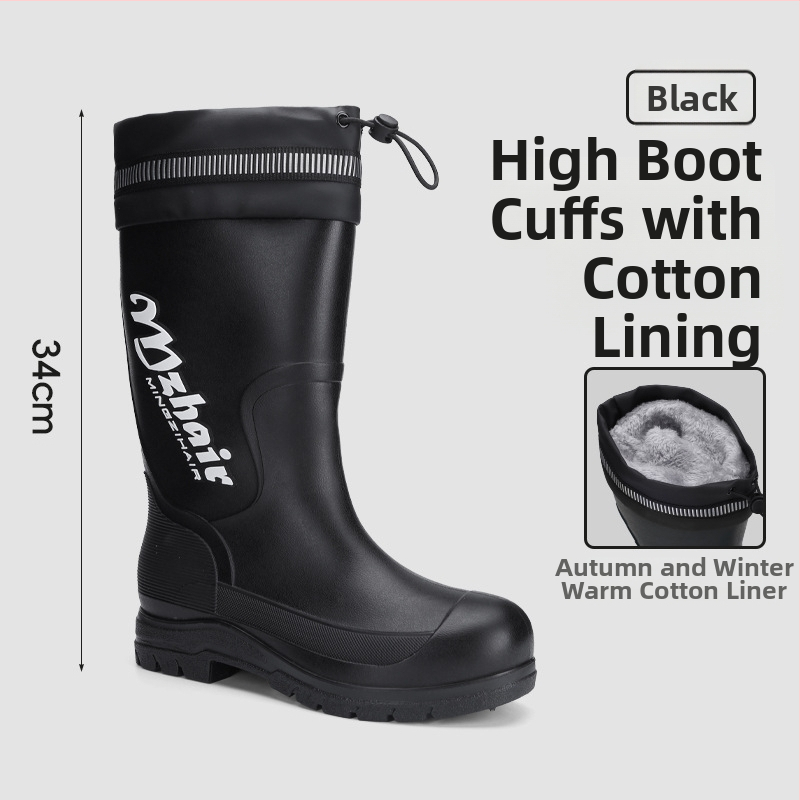 Vīriešu lietus zābaki, pretslīdēšana, ūdensdroši, ar augstu augšdaļu, iekšējā odere no mākslīgā kažokādas, EVA zole