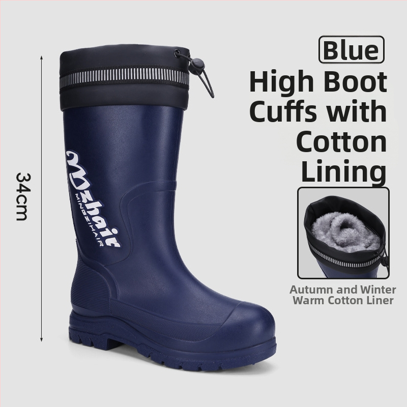 Vīriešu lietus zābaki, pretslīdēšana, ūdensdroši, ar augstu augšdaļu, iekšējā odere no mākslīgā kažokādas, EVA zole