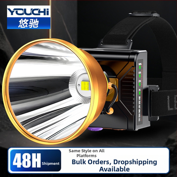 LED galvos žibintas žvejybai su 9000mAh baterija, 360° pasukimas, 200–500 m nuotolis, rankinis įkrovimas, įkroviklis įtrauktas