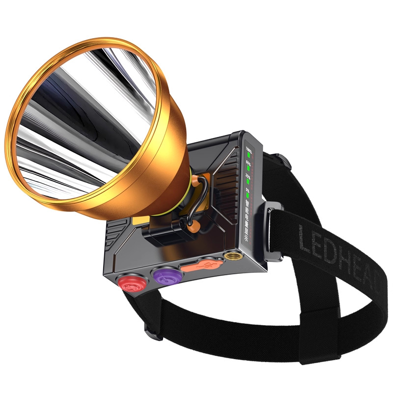 LED galvos žibintas žvejybai su 9000mAh baterija, 360° pasukimas, 200–500 m nuotolis, rankinis įkrovimas, įkroviklis įtrauktas