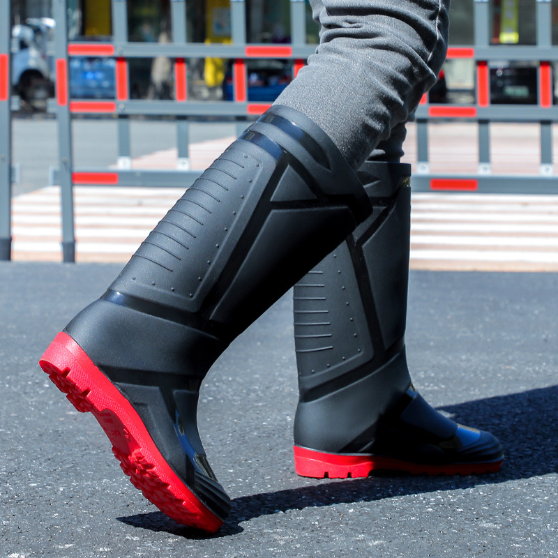 Vīriešu augstie lietus zābaki, ūdensdroši ar mākslīgās kažokādas iekšpusi, pretslidēšanai, visām sezonām