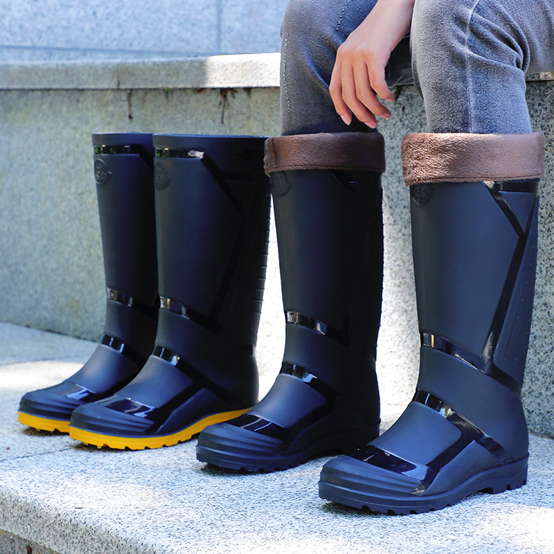Vīriešu augstie lietus zābaki, ūdensdroši ar mākslīgās kažokādas iekšpusi, pretslidēšanai, visām sezonām
