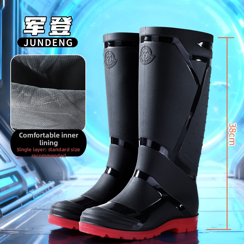 Vīriešu augstie lietus zābaki, ūdensdroši ar mākslīgās kažokādas iekšpusi, pretslidēšanai, visām sezonām