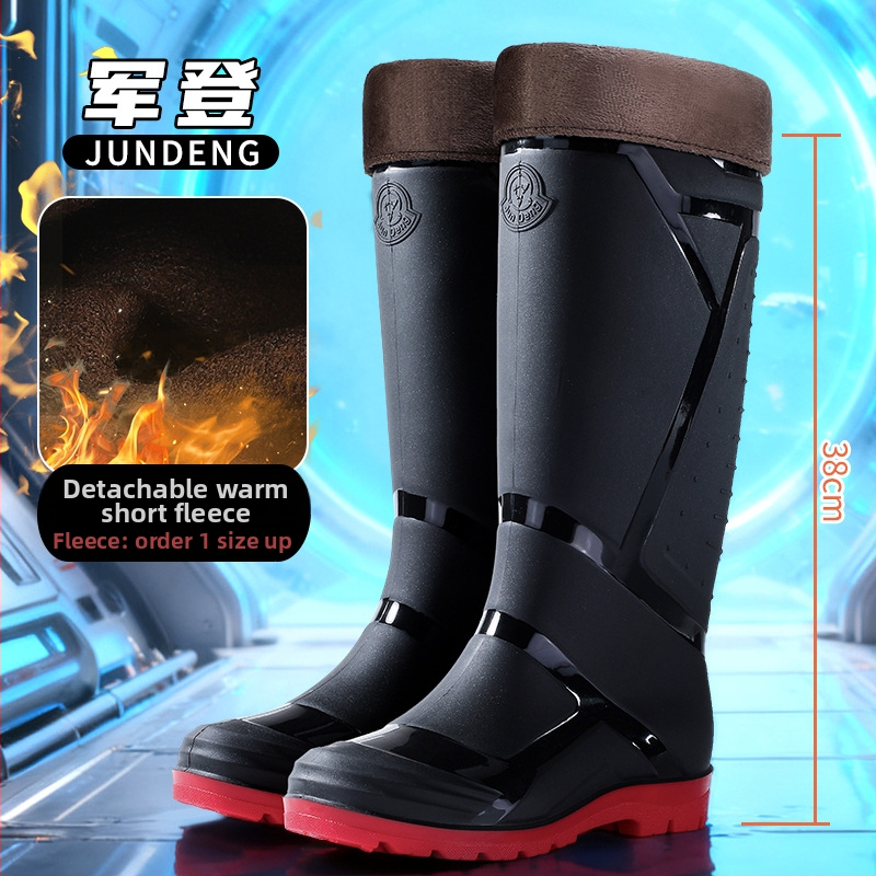 Vīriešu augstie lietus zābaki, ūdensdroši ar mākslīgās kažokādas iekšpusi, pretslidēšanai, visām sezonām