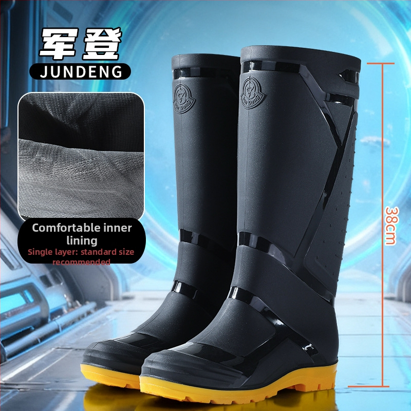 Vīriešu augstie lietus zābaki, ūdensdroši ar mākslīgās kažokādas iekšpusi, pretslidēšanai, visām sezonām