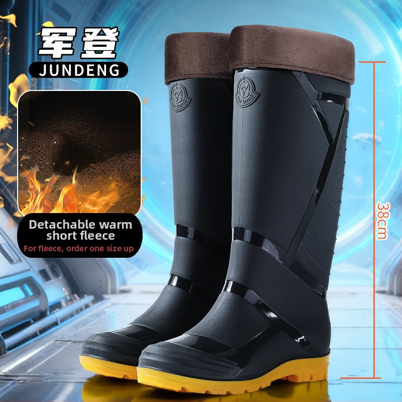 Vīriešu augstie lietus zābaki, ūdensdroši ar mākslīgās kažokādas iekšpusi, pretslidēšanai, visām sezonām