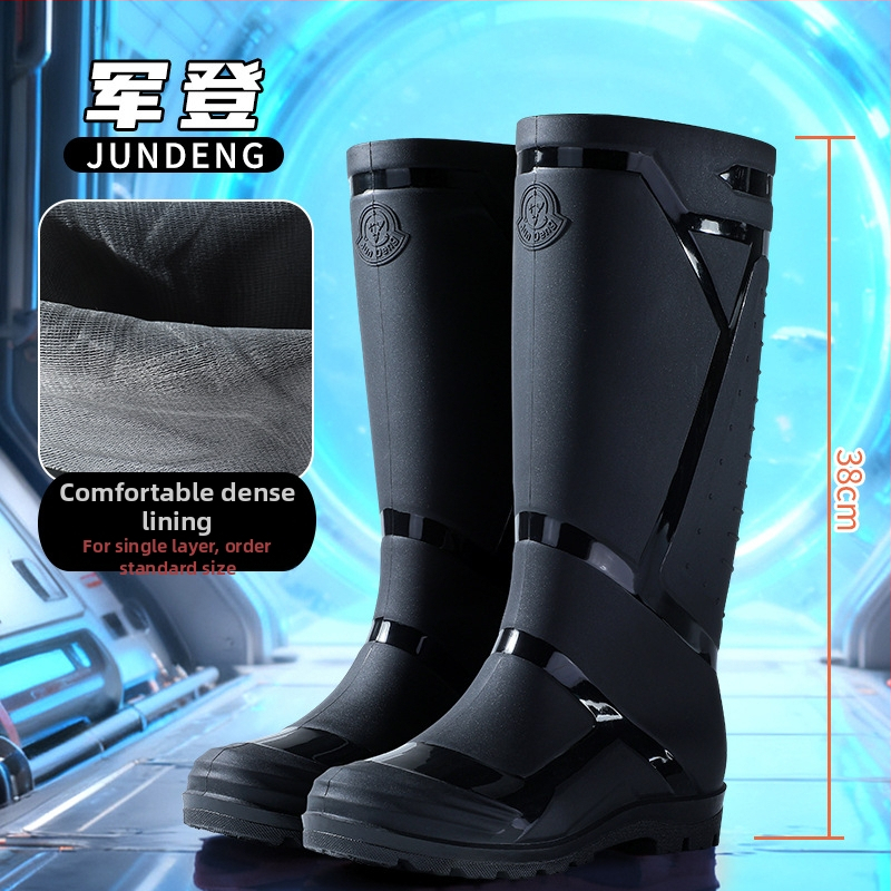 Vīriešu augstie lietus zābaki, ūdensdroši ar mākslīgās kažokādas iekšpusi, pretslidēšanai, visām sezonām