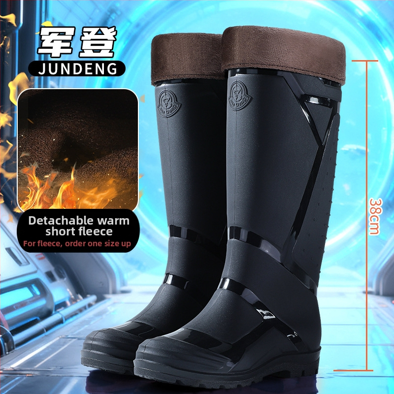 Vīriešu augstie lietus zābaki, ūdensdroši ar mākslīgās kažokādas iekšpusi, pretslidēšanai, visām sezonām