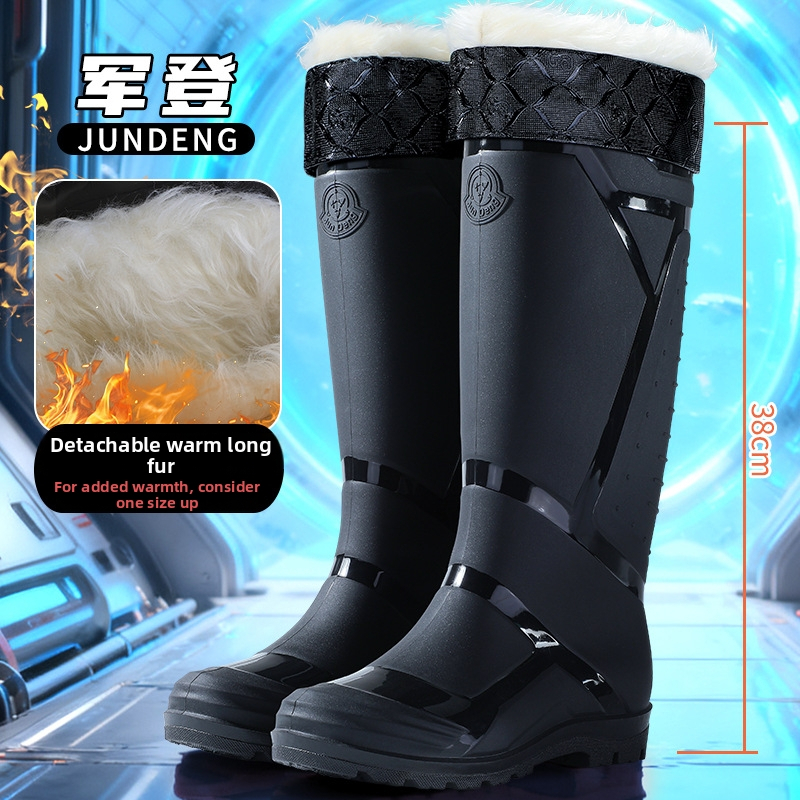 Vīriešu augstie lietus zābaki, ūdensdroši ar mākslīgās kažokādas iekšpusi, pretslidēšanai, visām sezonām