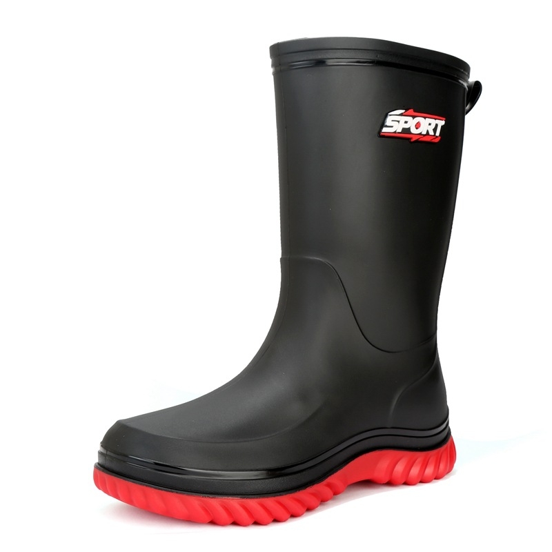 Vīriešu PVC lietuszābaki, augsts augšdaļā, pretslīdēšana, plastmasas zole, PU zolīte