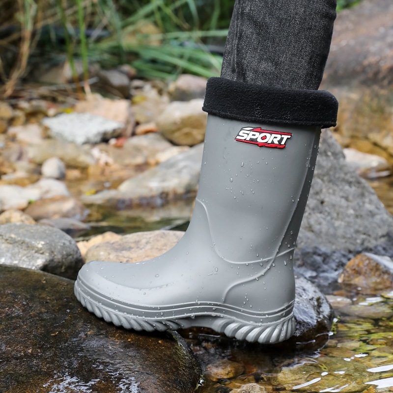 Vīriešu PVC lietuszābaki, augsts augšdaļā, pretslīdēšana, plastmasas zole, PU zolīte