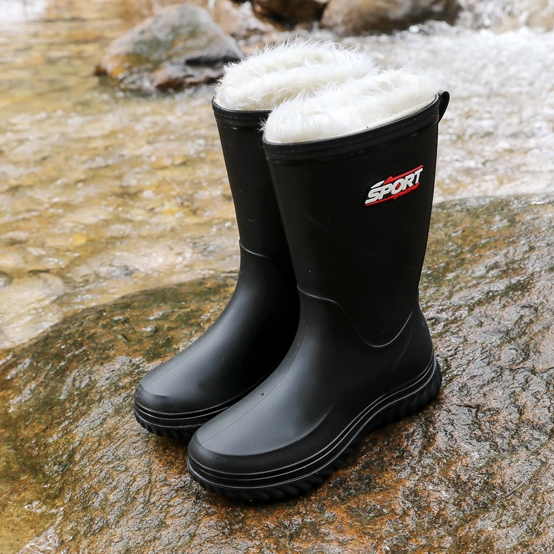 Vīriešu PVC lietuszābaki, augsts augšdaļā, pretslīdēšana, plastmasas zole, PU zolīte