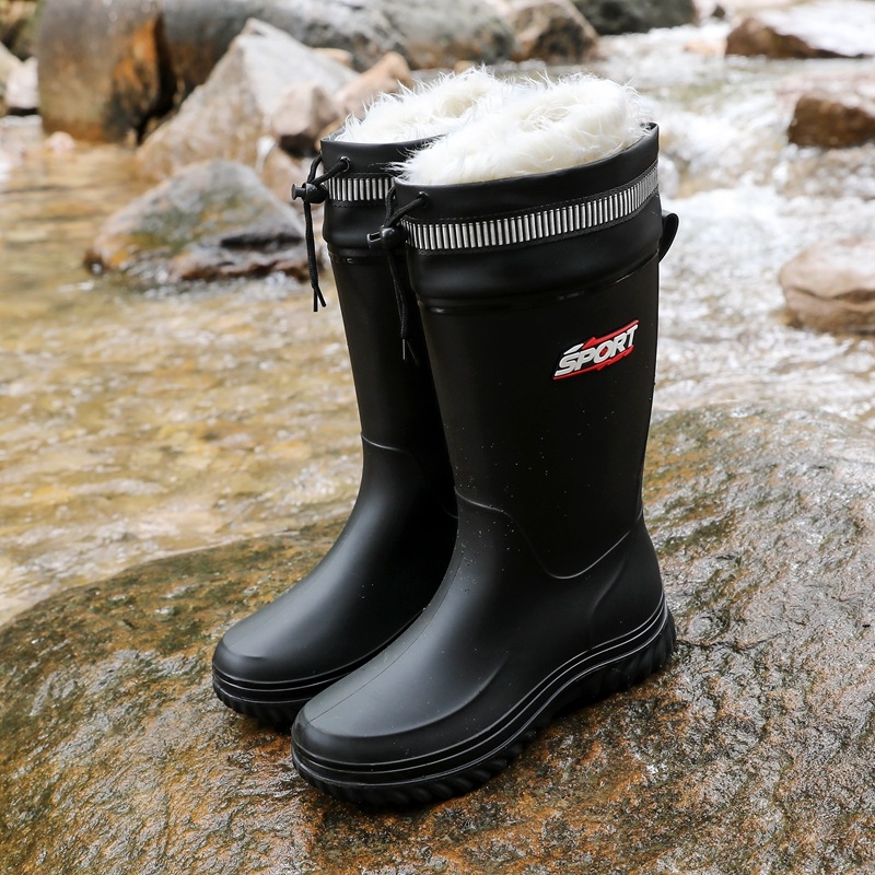 Vīriešu PVC lietuszābaki, augsts augšdaļā, pretslīdēšana, plastmasas zole, PU zolīte