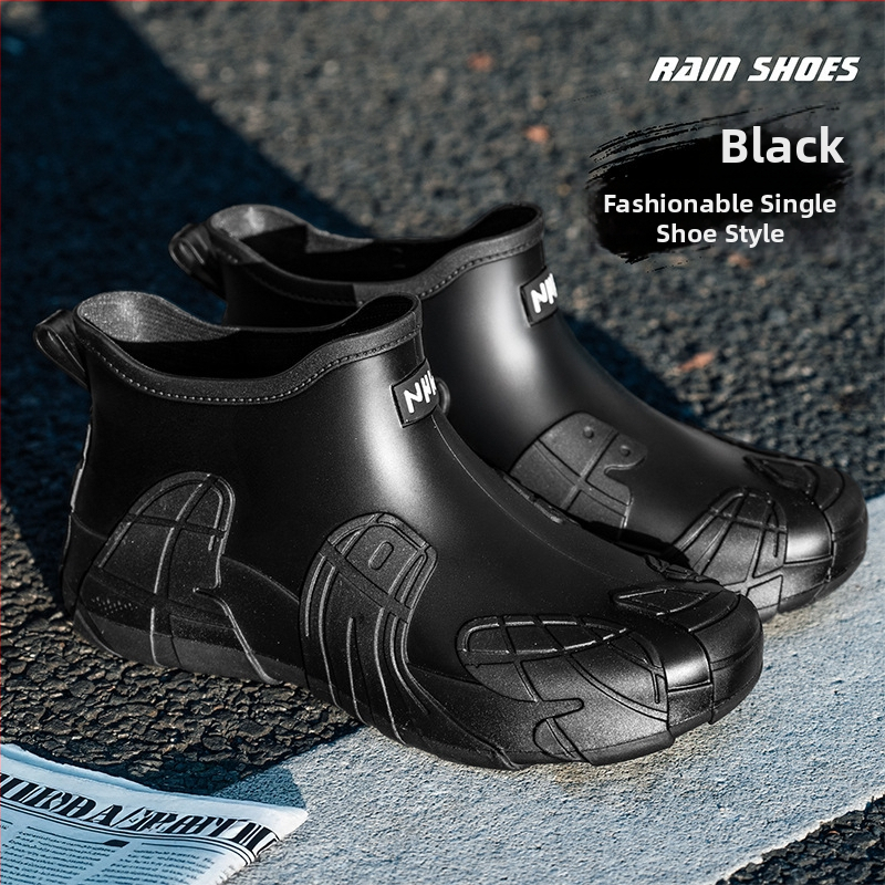 Vīriešu lietus zābaki – PVC augšdaļa, zems garums, apaļa pirksta forma, ūdensnecaurlaidīgi ārējai lietošanai