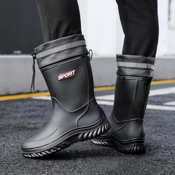 Vīriešu vidēja augstuma lietus zābaki – ūdensdroši, pretslīdējoši, silti, PVC gumijas zābaki ar EVA zolīti