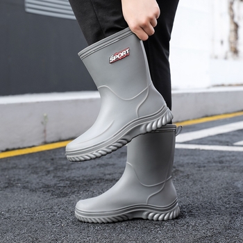 Vīriešu vidēja augstuma lietus zābaki – ūdensdroši, pretslīdējoši, silti, PVC gumijas zābaki ar EVA zolīti