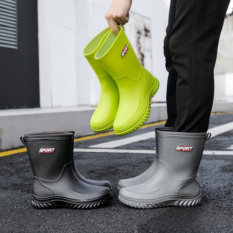 Vīriešu vidēja augstuma lietus zābaki – ūdensdroši, pretslīdējoši, silti, PVC gumijas zābaki ar EVA zolīti