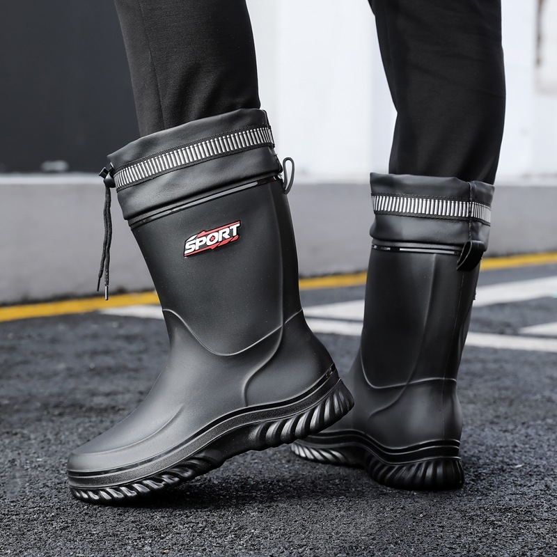 Vīriešu vidēja augstuma lietus zābaki – ūdensdroši, pretslīdējoši, silti, PVC gumijas zābaki ar EVA zolīti