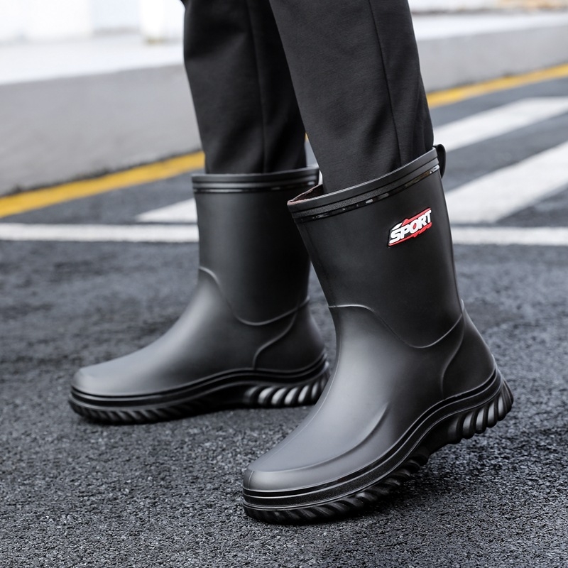 Vīriešu vidēja augstuma lietus zābaki – ūdensdroši, pretslīdējoši, silti, PVC gumijas zābaki ar EVA zolīti
