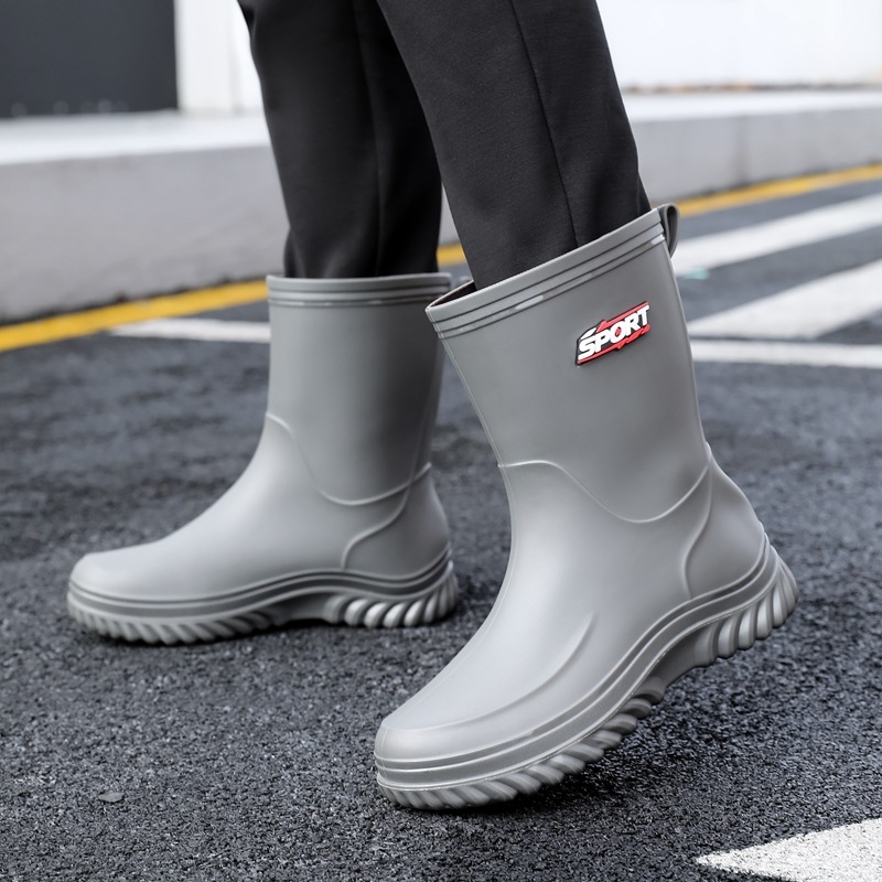 Vīriešu vidēja augstuma lietus zābaki – ūdensdroši, pretslīdējoši, silti, PVC gumijas zābaki ar EVA zolīti