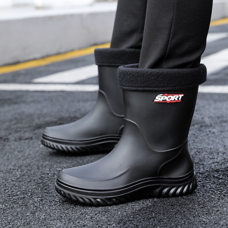 Vīriešu vidēja augstuma lietus zābaki – ūdensdroši, pretslīdējoši, silti, PVC gumijas zābaki ar EVA zolīti