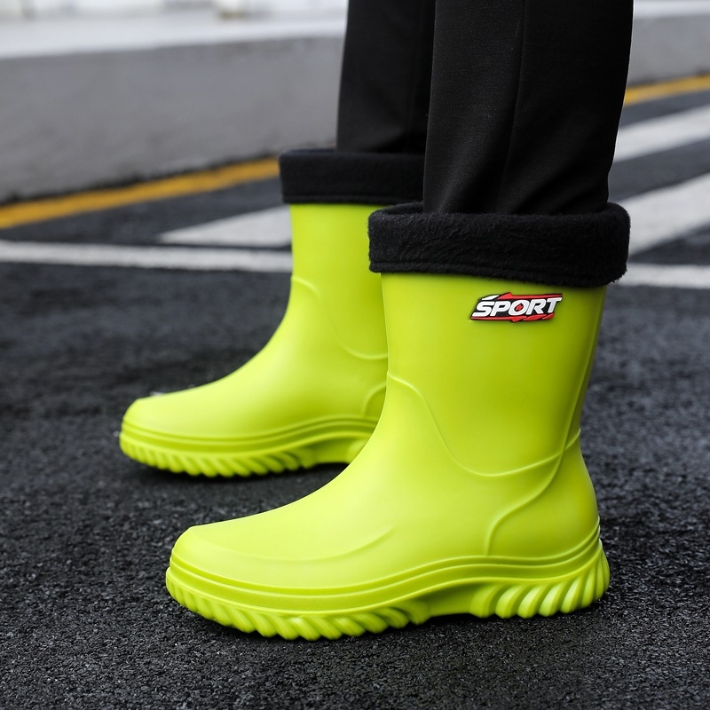 Vīriešu vidēja augstuma lietus zābaki – ūdensdroši, pretslīdējoši, silti, PVC gumijas zābaki ar EVA zolīti