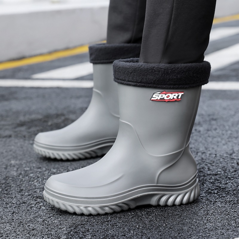 Vīriešu vidēja augstuma lietus zābaki – ūdensdroši, pretslīdējoši, silti, PVC gumijas zābaki ar EVA zolīti