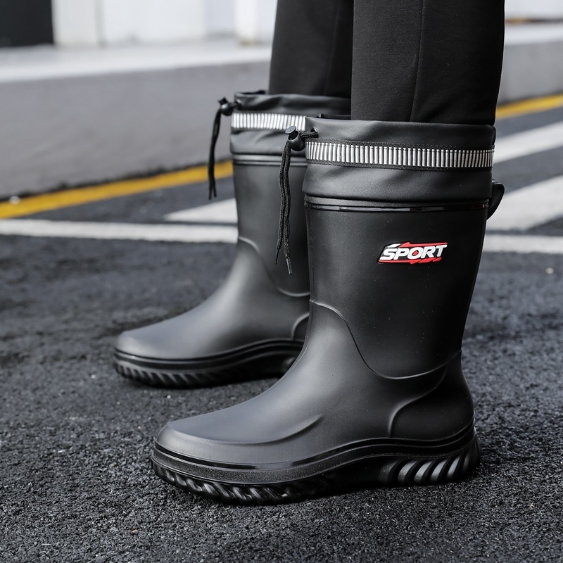 Vīriešu vidēja augstuma lietus zābaki – ūdensdroši, pretslīdējoši, silti, PVC gumijas zābaki ar EVA zolīti