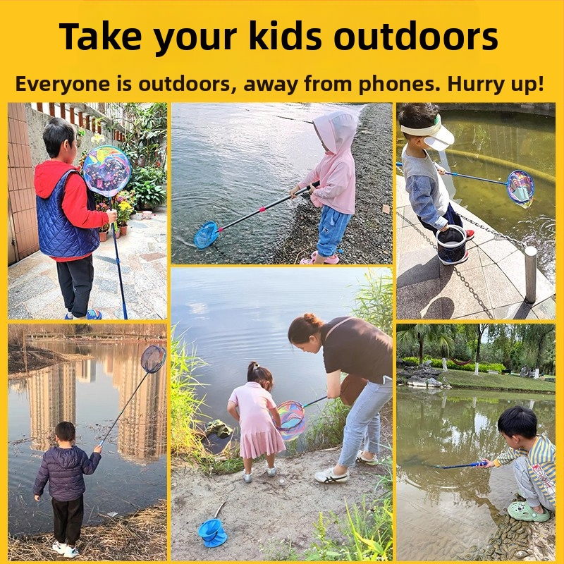 Lasten teleskooppvõrk kalapustamispulk, roostevabast terasest, Võrgu diameeter 25 cm, võrgu sügavus 22 cm, peen võrk, kokkupandav, täiskomplekt võrgukotiga