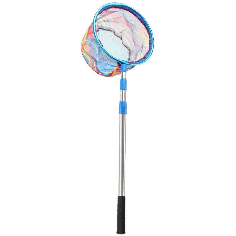 Bērnu teleskopiskais zvejas tīkls ar kātu, nerūsējošā tērauda, tīkla diametrs 25 cm, tīkla dziļums 22 cm, smalks režģis, portatīvs komplekts ar tīkla somu